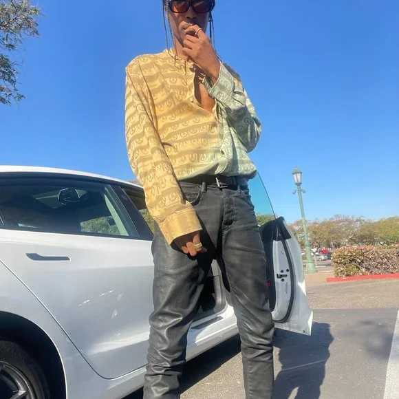 Acne Studios Men's Yellow/Green Peace Long Sleeve Button Up